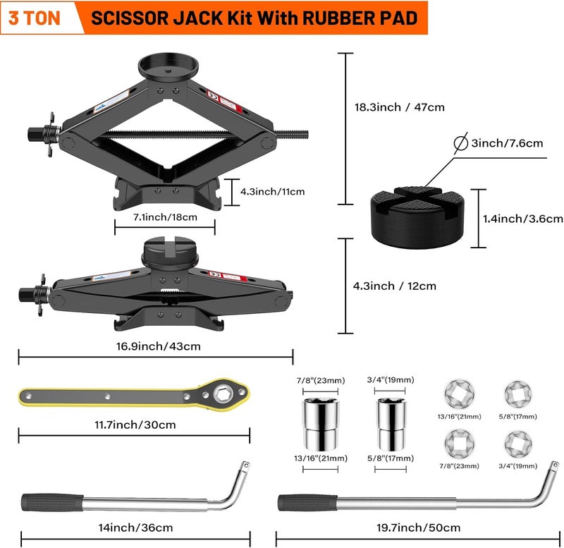 IMAYCC Scissor Jack 3 Ton, 4.1"-18.3" Lifting Car Jack, Heavy Duty Car Jack Kit, Portable Tire Changing kit with Lug Wrench, Tire Jack Tool for Car SUV MPV - Image 2